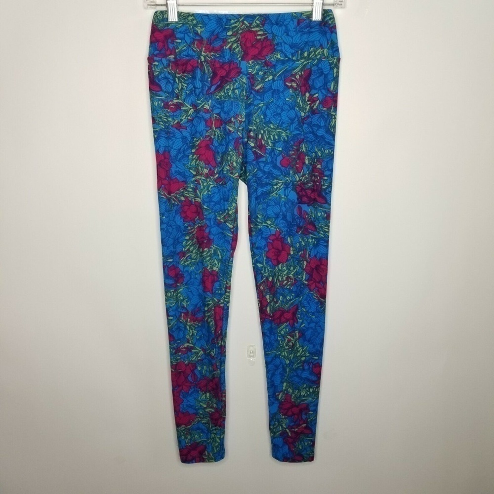 LuLaRoe Leggings OS One Size. Blue Fuchsia Flower